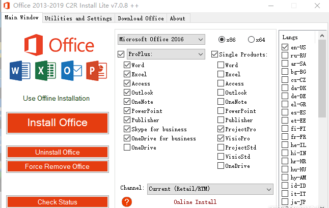 2020 Office部署工具—-Office 2013-2019 C2R Install 7.0.8 正式版+单文件版插图2 2020 Office部署工具—-Office 2013-2019 C2R Install 7.0.8 正式版+单文件版插图2