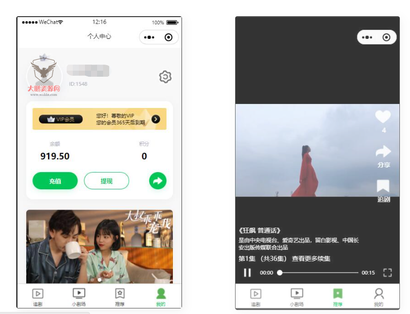 D1111 仿抖音滑动小短剧影视带支付收益等模式的微信小程序源码下载插图1